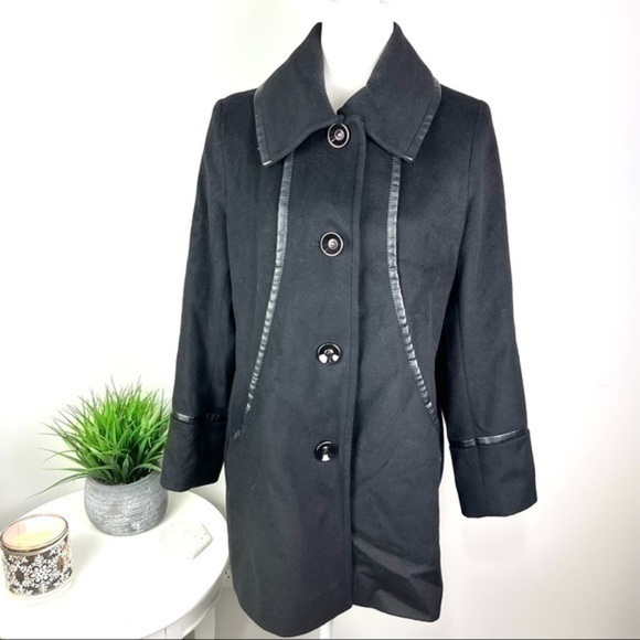 Kristen Blake womens wool blend black piping trench coat size 8 - Picture 3 of 8